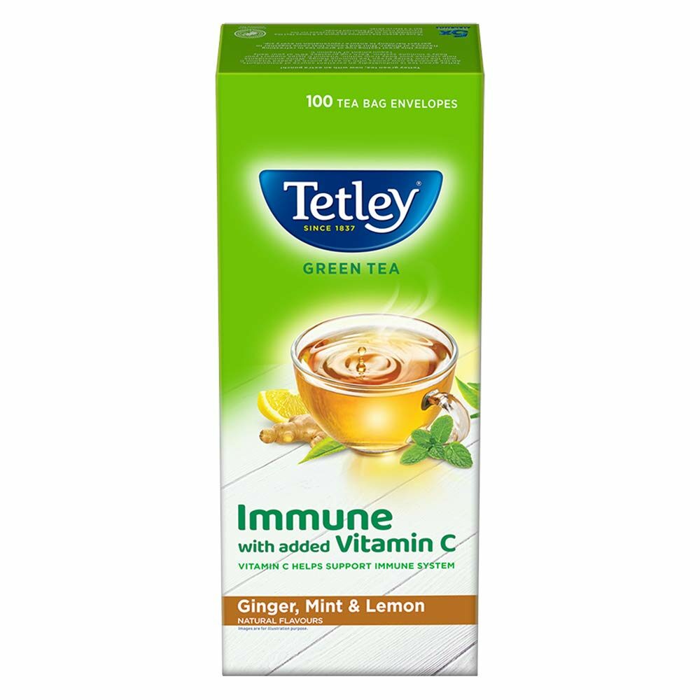 Tetley Green Tea Immune with Added Vitamin C, Ginger, Mint & Lemon, 100 Tea Bags